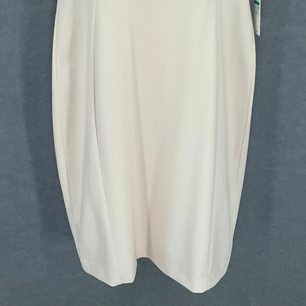 Calvin Klein Dress Women's Sz 16 Sheer Sleeve Mock Neck Bow‎ Blush Pink Formal - Picture 6 of 15